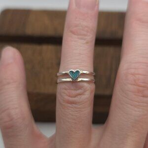 Size 6 Sterling Silver Turquoise Inlay Heart Ring A792